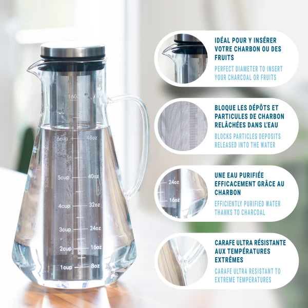 Kit de Purification d'Eau : Carafe en verre + Perles de Céramique x15