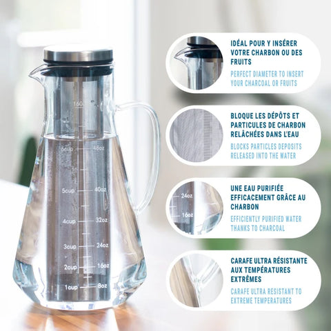 Kit de Purification d'Eau : Carafe en verre + Perles de Céramique x15