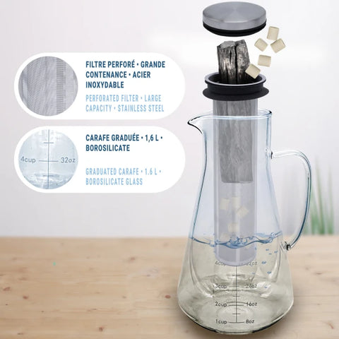 Kit de Purification d'Eau : Carafe en verre + Binchotan Japonais de Kishu + Perles de Céramique x15