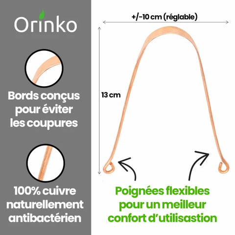 Gratte Langue En Cuivre X1 - Réduit Bactéries & Mauvaise Haleine