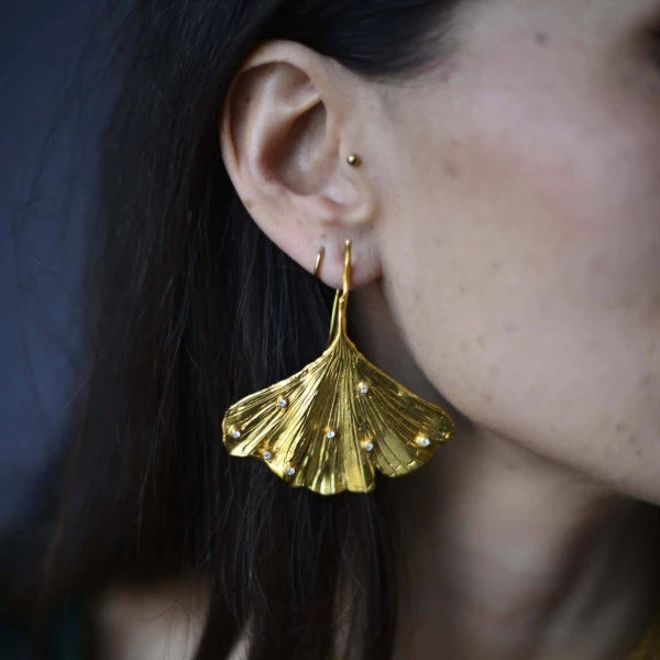 Boucles d'oreilles Gingko I avec ou sans cristaux