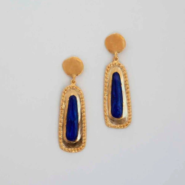 Boucles d'oreilles pendantes "Rome" avec email Bleu Klein