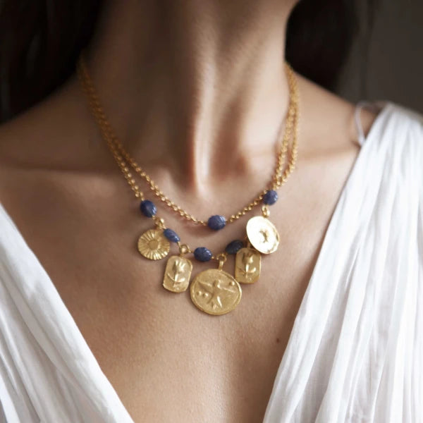Collier double chaine Harmony avec pendentifs et perles