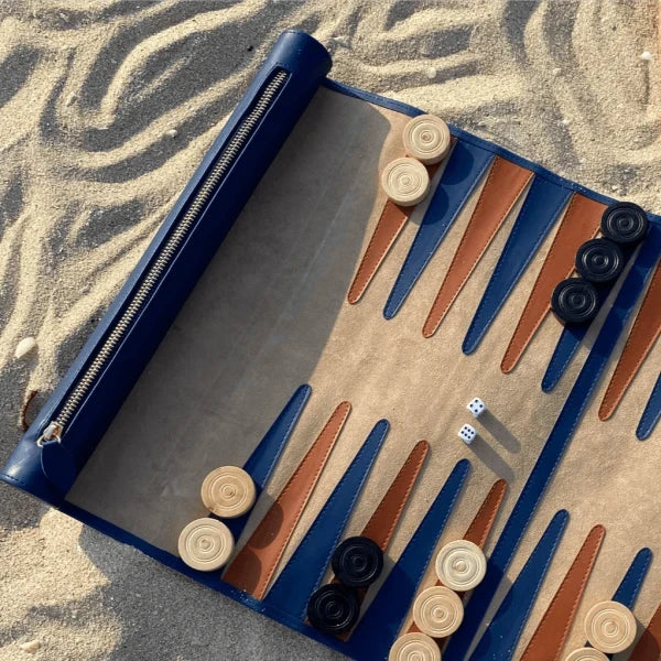 Jeu du Jacquet pliable - Backgammon de voyage en cuir végan