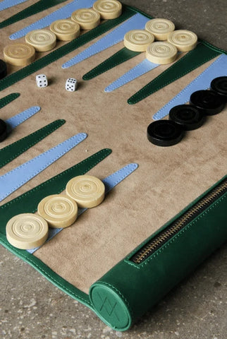 Jeu du Jacquet pliable - Backgammon de voyage en cuir végan