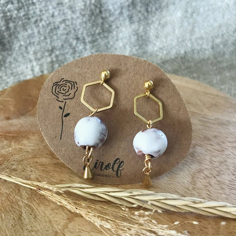 Boucles d'oreilles perle en céramique et hexagone
