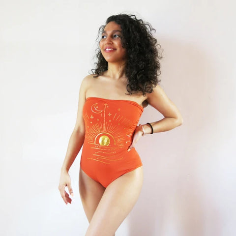 Maillot une pièce bustier Aloha Solar Orange