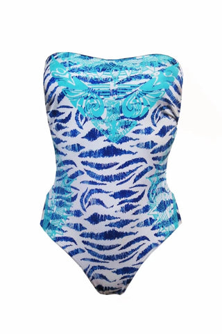 Maillot de bain une pièce bustier Aloha Tiger Blue