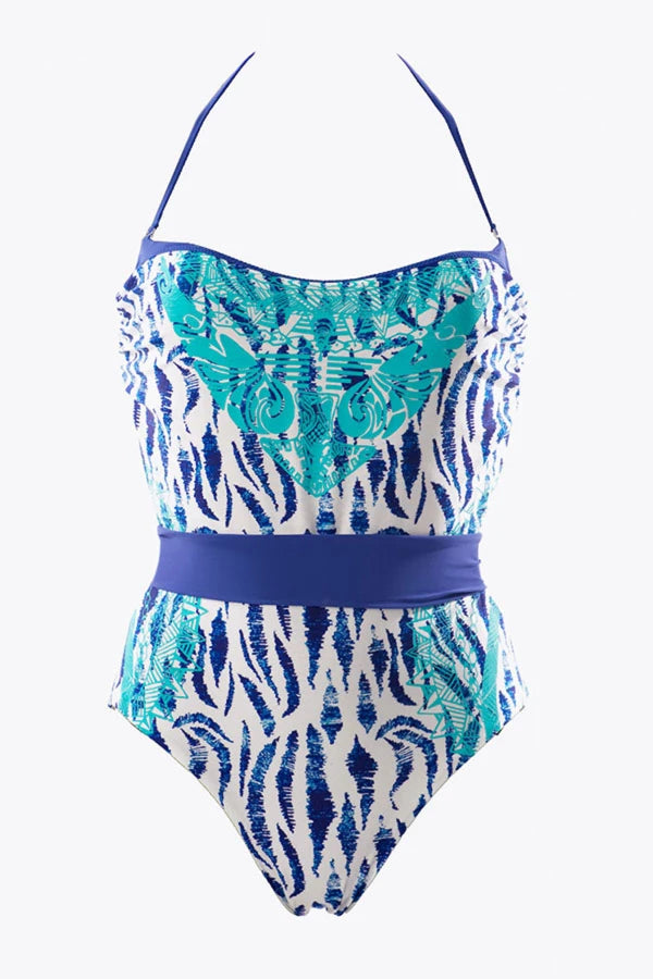 Maillot de bain une pièce bustier Aloha Tiger Blue