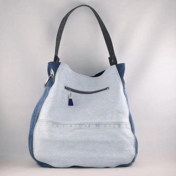 Sac Fourre-tout Réversible En Denim Durable - Fait Main - Grand Modèle - Bleu Foncé - Neuf Avec étiquettes