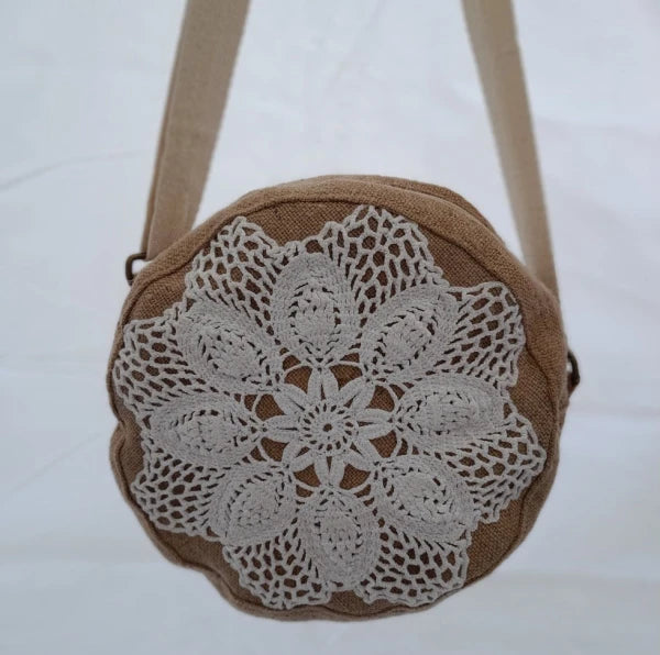 Sac rond jute et broderie