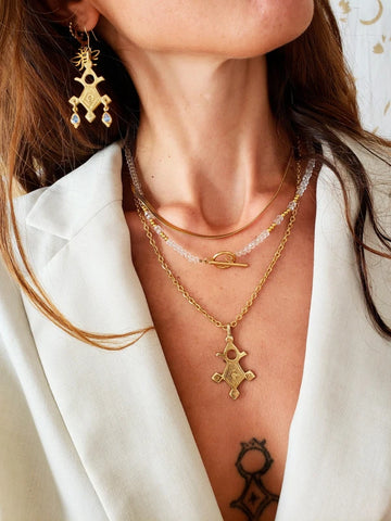 Croix d’Agadez - boucles d’oreilles bleu