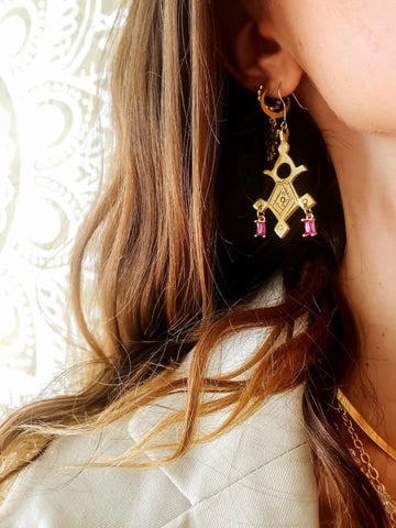 Croix d’Agadez - boucles d’oreilles rose framboise