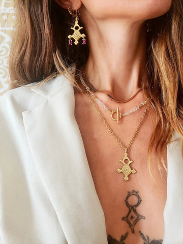 Croix d’Agadez - boucles d’oreilles rose framboise