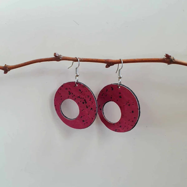 Boucles d'oreilles en liège Rouge vin ronde
