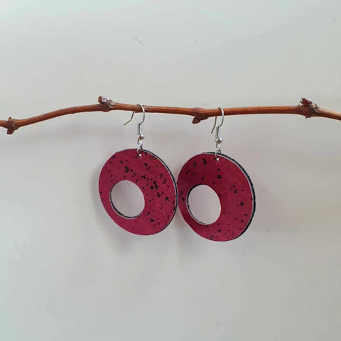 Boucles d'oreilles en liège Rouge vin ronde