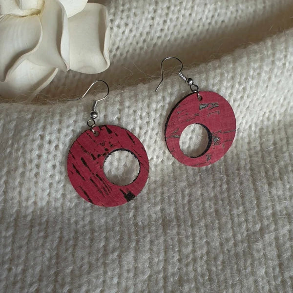 Boucles d'oreilles en liège Rouge vin ronde