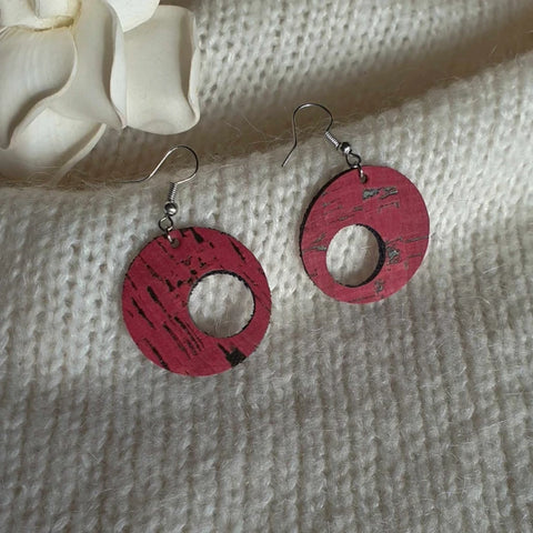 Boucles d'oreilles en liège Rouge vin ronde