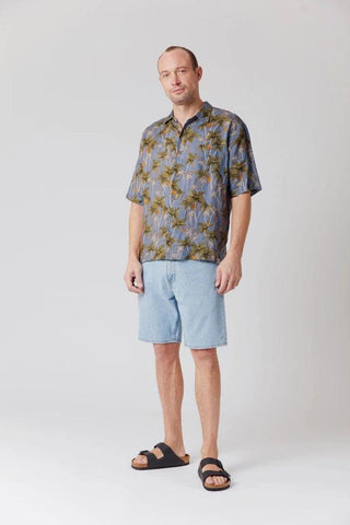 DINGWALLS Jungle Print Linen Shirt Blue