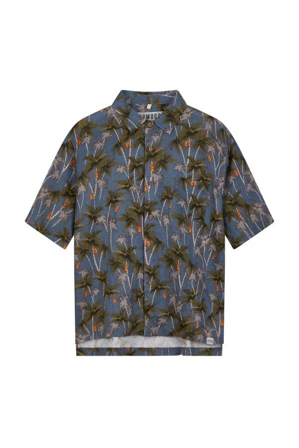 DINGWALLS Jungle Print Linen Shirt Blue