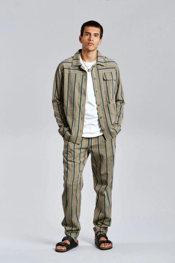 LANDON - Organic Cotton Jacket Green Stripe