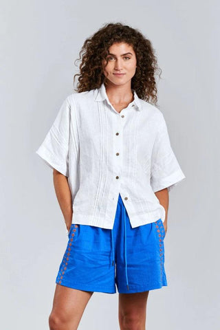 LEAH - Organic Cotton Embroidery Shorts Sapphire Blue