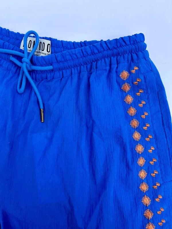 LEAH - Organic Cotton Embroidery Shorts Sapphire Blue