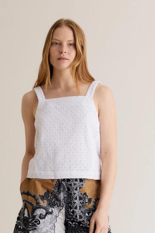 IRIS - Organic Cotton Broiderie Off White Top