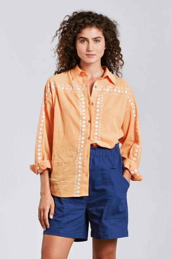 HANAKO - Organic Cotton Embroidery Shirt Cantaloupe