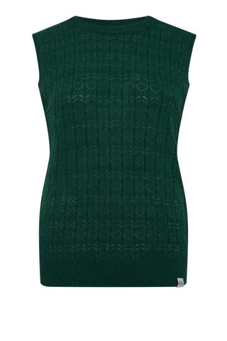 MILA - Organic Cotton Pointelle Knit Vest Dark Green