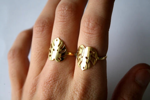 Bague feuille Monstera Deliciosa or