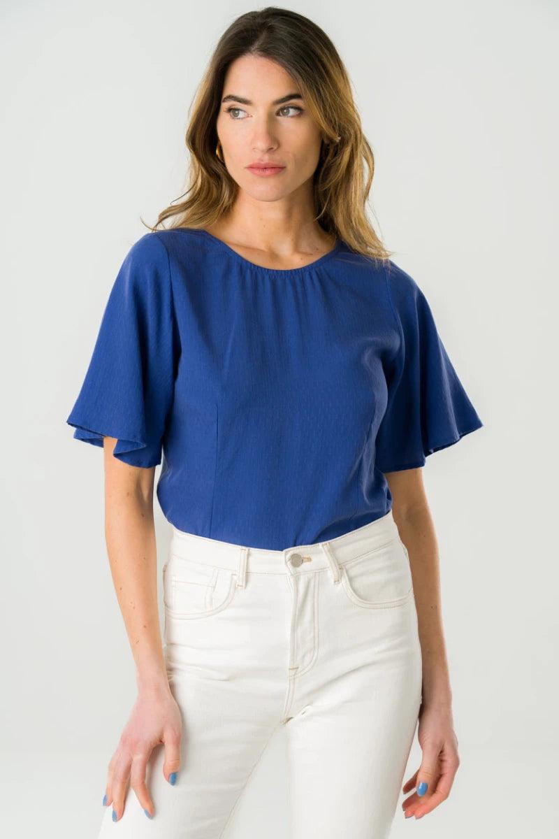 Blouse réversible Lys bleue roi