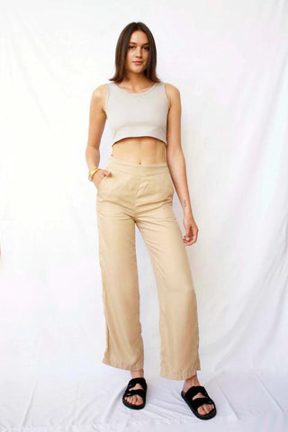 Pantalon wide leg beige