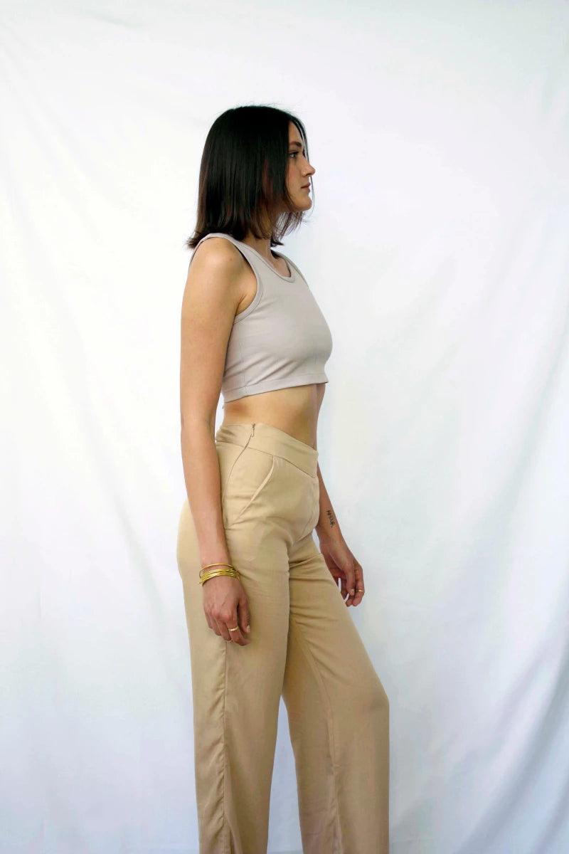 Pantalon wide leg beige