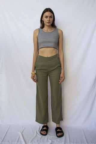 Pantalon wide leg kaki