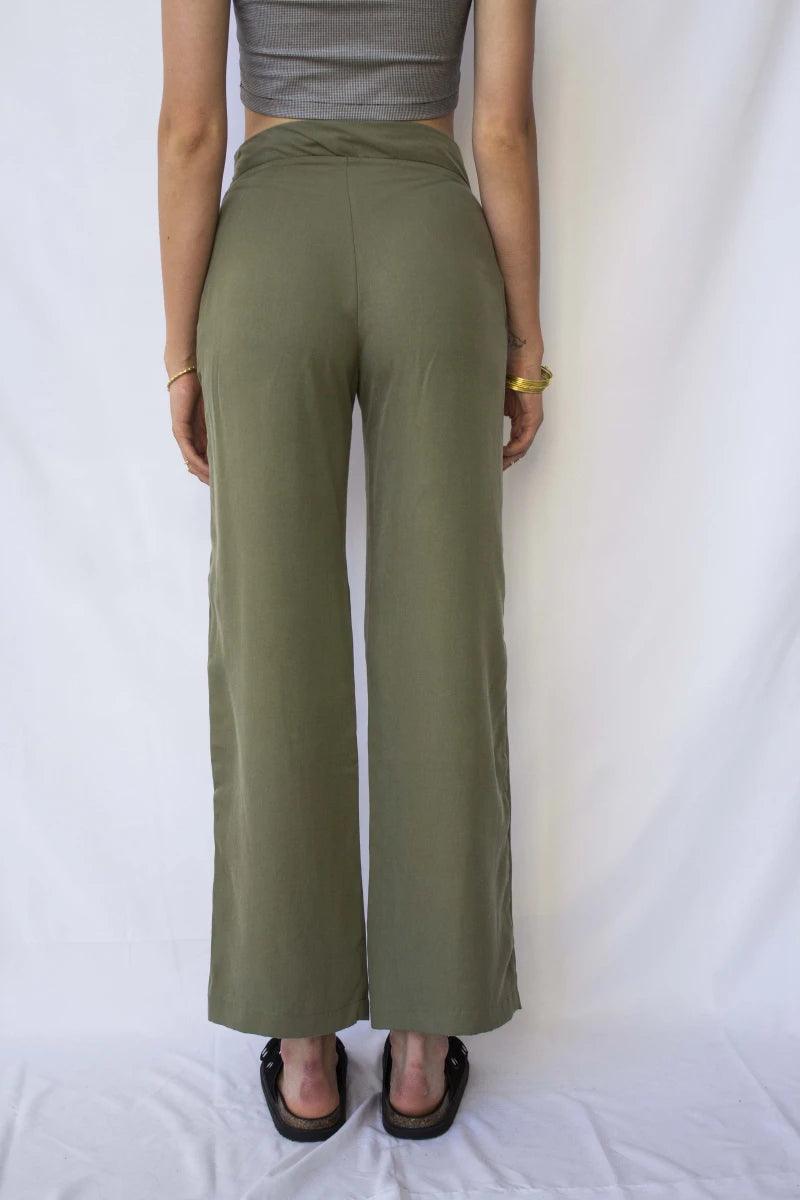 Pantalon wide leg kaki