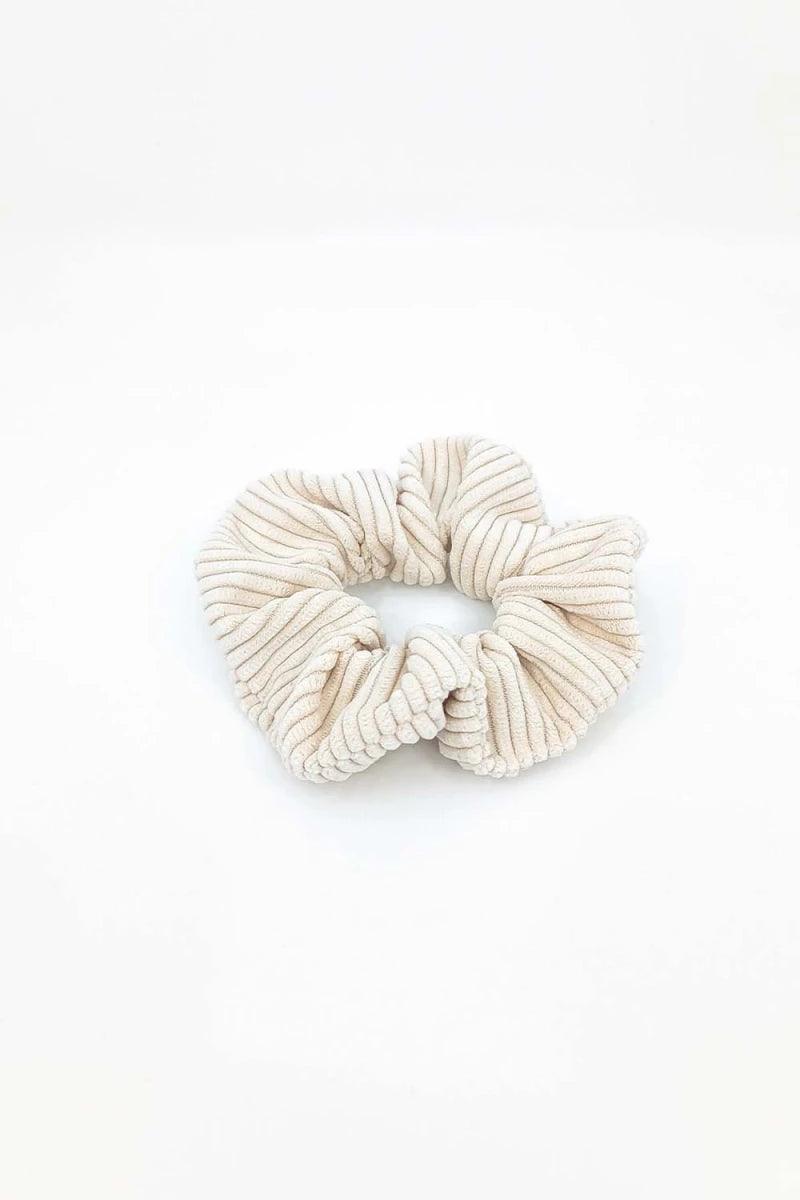 Scrunchie velours côtelé écru