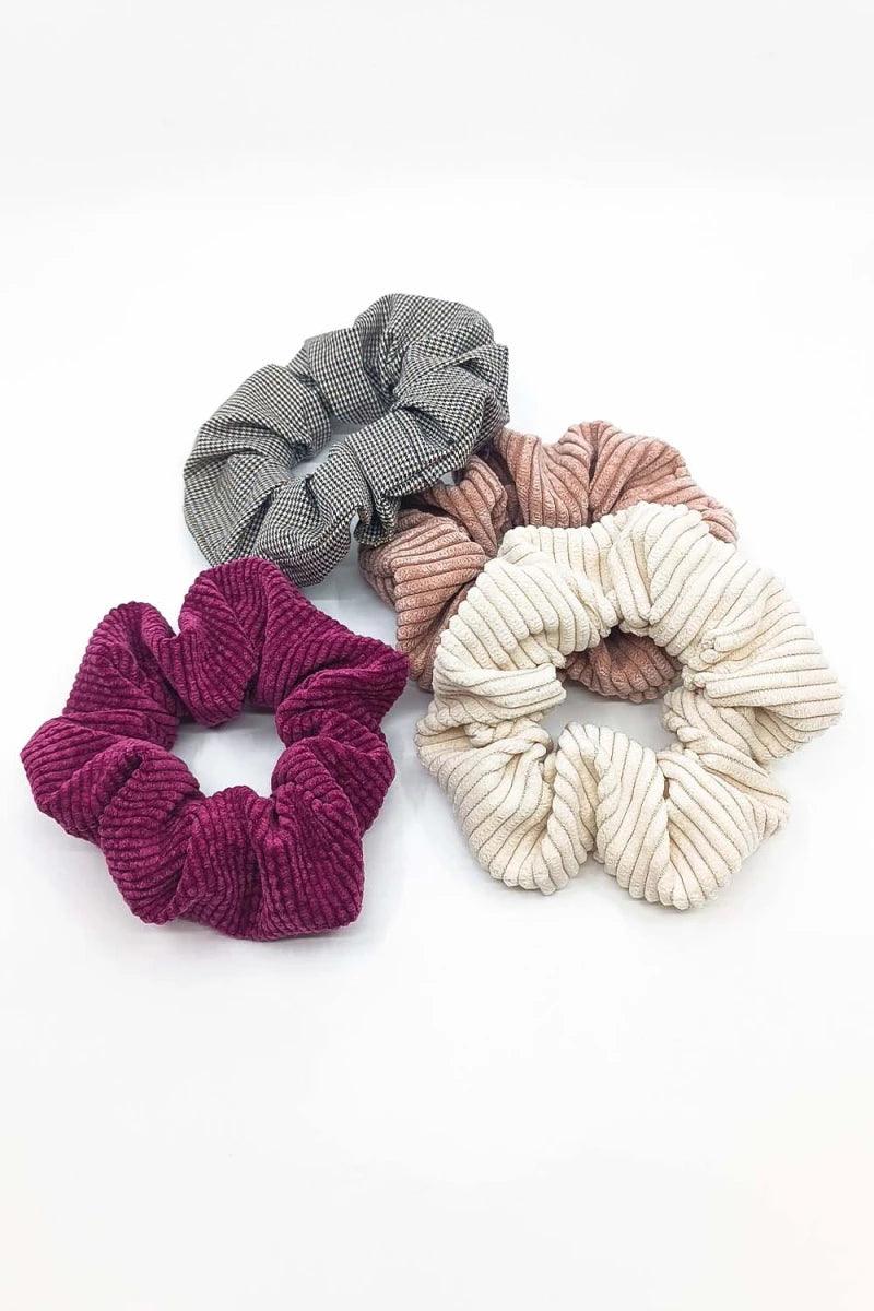 Scrunchie velours côtelé écru