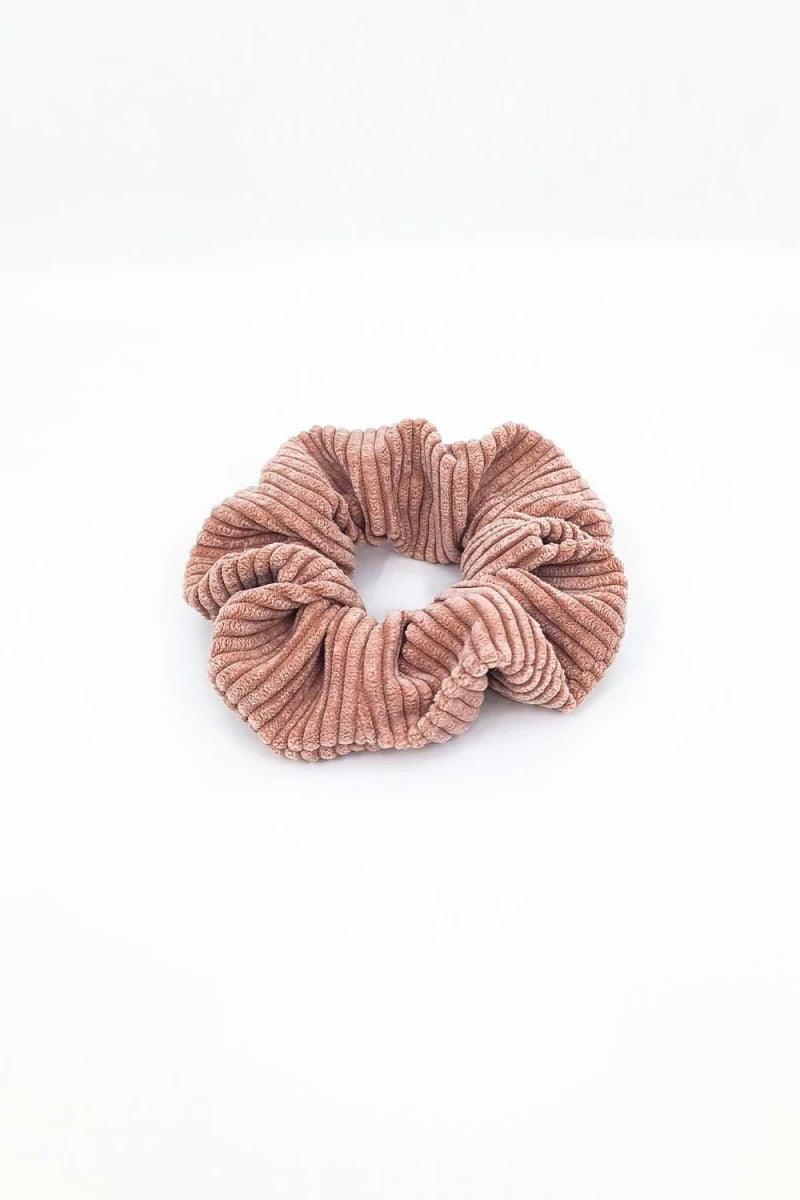 Scrunchie velours côtelé rose