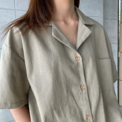 Chemise Manches Courtes en Coton - Look Rétro avec Teinture Naturelle