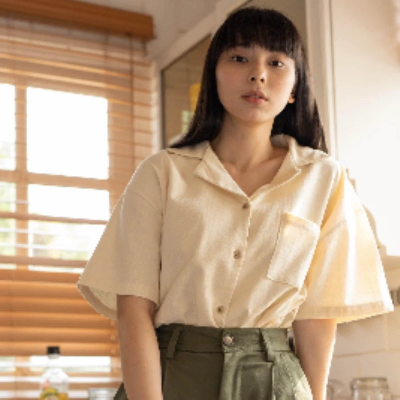 Chemise Manches Courtes en Coton - Look Rétro avec Teinture Naturelle