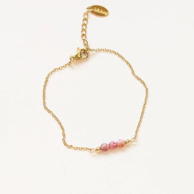 Bracelet 3 perles Quartz Fraise