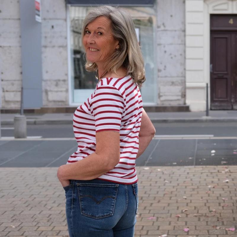 La marinière femmes col bateau manches courtes en coton upcyclé