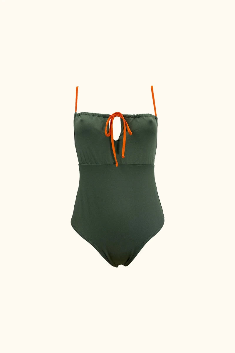 Juin toi à moi - Maillot une pièce - Vert olive et orange