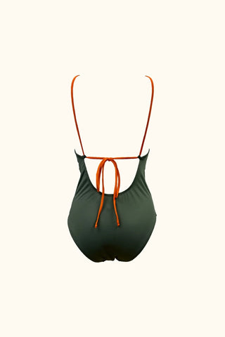 Juin toi à moi - Maillot une pièce - Vert olive et orange