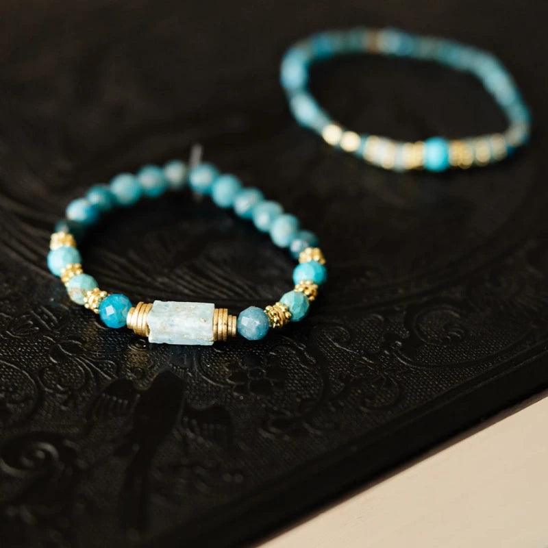 Bracelet Mala en Larimar, Apatite et Turquoise