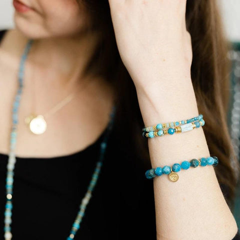 Bracelet Mala en Larimar, Apatite et Turquoise