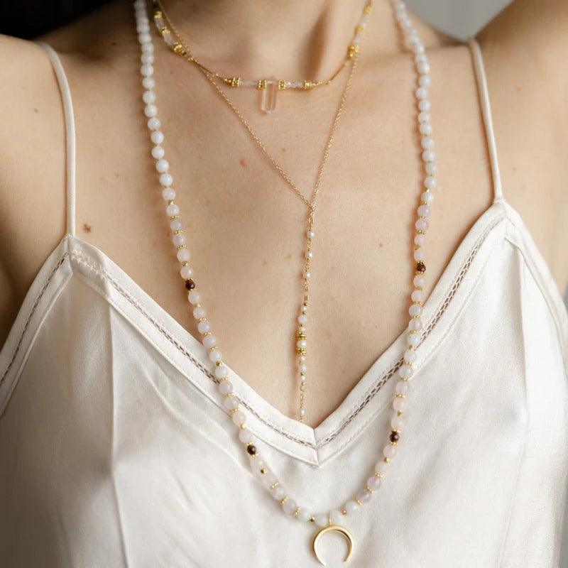 Collier mala pierre de lune et quartz rose