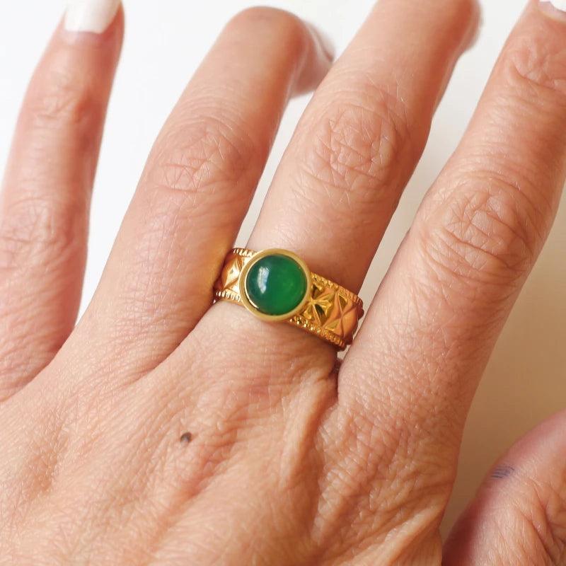 Bague diamant Agate verte