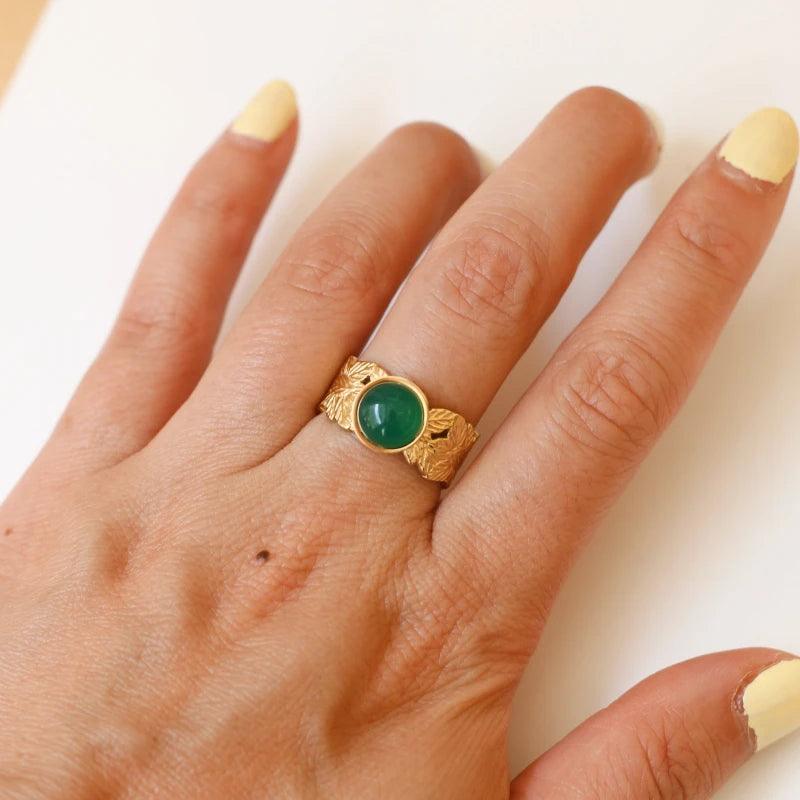 Bague feuille Agate verte